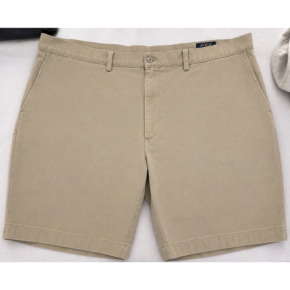 Polo Ralph Lauren Mens Tan Khaki Cotton Twill Chino Shorts Size 42 Classic Fit